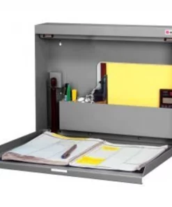 Datum Filing Systems Datum WallWrite® Non Locking, Folding Wall Mount Desk, 20"W x 3-3/8"D x 16-3/8"H, Gray