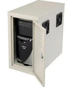 Global Equipment Computer CPU Side Cabinet with Front/Rear Doors and 2 Exhaust Fans, Beige