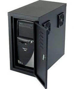Global Equipment Computer CPU Side Cabinet with Front/Rear Doors and 2 Exhaust Fans, Black