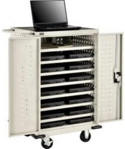 Global Equipment Mobile Charging Cart for 12 Chromebooks and Tablets, Putty, Unassembled