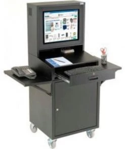 Global Equipment Mobile Security LCD Computer Cabinet, Complete Bundle, Black