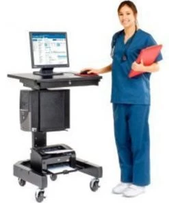 Global Equipment Medical Computer Cart, 27"W x 24-1/2"D x 41"H, Black