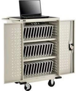 Global Equipment Mobile Storage Charging Cart for 36 iPads Tablets, Putty, Unassembled