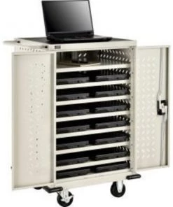 Global Equipment Mobile Charging Cart for 12 Chromebooks and Tablets, Putty, Assembled