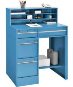 Global Equipment Pedestal Shop Desk w/ 4 Drawers Shelf, 38"W x 29"D, Blue