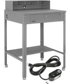 Global Equipment Flat Surfaced Shop Desk w/ Riser Outlets, 34-1/2"W x 30"D, Gray