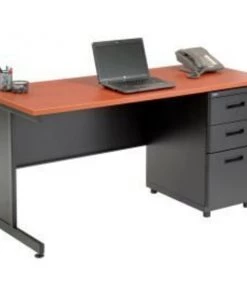 Global Equipment Interion Office Desk with 3 Drawers - 60" x 24" - Cherry