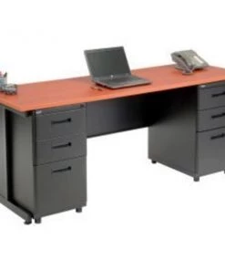 Global Equipment Interion Office Desk with 6 drawers - 72" x 24" - Cherry