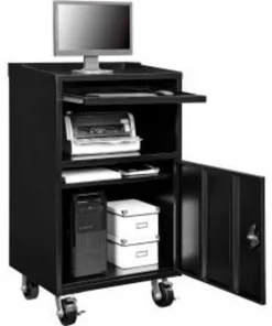 Global Equipment Mobile Computer Cabinet, 27"W x 24"D x 49-1/2"H, Black, Assembled