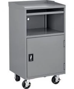 Global Equipment Mobile Computer Cabinet, 27"W x 24"D x 49-1/2"H, Dark Gray, Assembled