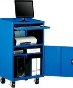 Global Equipment Mobile Computer Cabinet, 27"W x 24"D x 49-1/2"H, Blue, Unassembled
