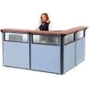 Global Equipment Interion L-Shaped Reception Station w/Window 80"W x 80"D x 44"H Cherry Counter Blue Panel