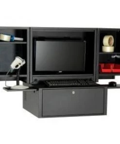 Global Equipment Counter Top Fold-Out Computer Security Cabinet, Black