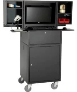 Global Equipment Mobile Fold-Out Computer Security Cabinet, Black, Unassembled