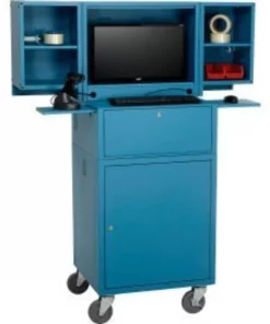Global Equipment Mobile Fold-Out Computer Security Cabinet, Blue, Unassembled
