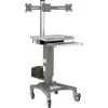 Global Equipment Mobile Sit-Stand Computer Workstation With Dual Monitor Mount, Gray