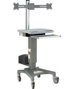 Global Equipment Mobile Sit-Stand Computer Workstation With Dual Monitor Mount, Gray