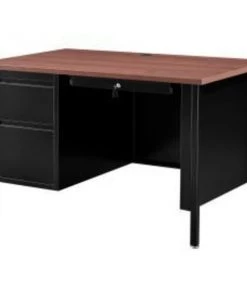 Global Equipment Interion Steel Teachers Desk 48x30 - Mahogany Top with Black Frame