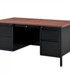 Global Equipment Interion Steel Teachers Desk 60x30 - Mahogany Top with Black Frame