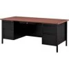 Global Equipment Interion Steel Teachers Desk 72x30 - Mahogany Top with Black Frame