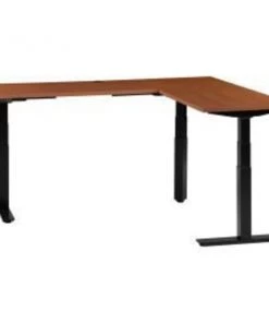 Global Equipment Interion L-Shaped Electric Height Adjustable Desk, 60"W x 24"D, Cherry W/ Black Base