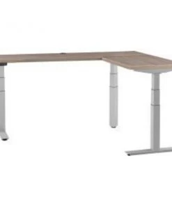 Global Equipment Interion L-Shaped Electric Height Adjustable Desk, 60"W x 24"D, Gray W/ Gray Base