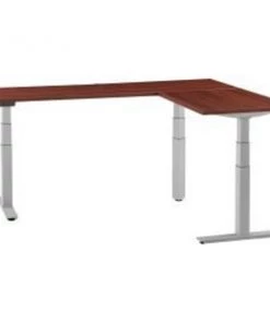 Global Equipment Interion L-Shaped Electric Height Adjustable Desk, 60"W x 24"D, Mahogany W/ Gray Base