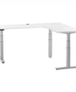 Global Equipment Interion L-Shaped Electric Height Adjustable Desk, 60"W x 24"D, White W/ Gray Base