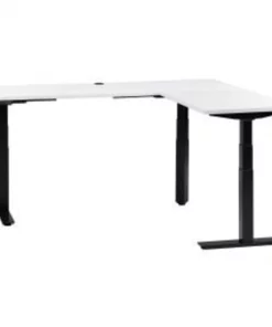 Global Equipment Interion L-Shaped Electric Height Adjustable Desk, 60"W x 24"D, White W/ Black Base