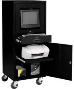 Global Equipment Mobile Security Computer Cabinet, Black, Unassembled