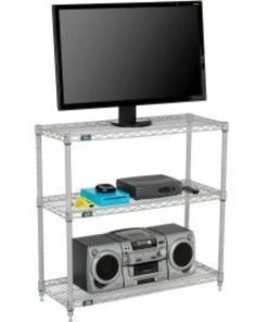 Global Equipment Nexelate Silver Epoxy (3) Shelf Media Stand, 36"W x 14"D x 34"H