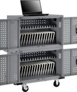 Global Equipment 32-Device Charging Cart For Chromebooks And Tablets, Gray, Assembled