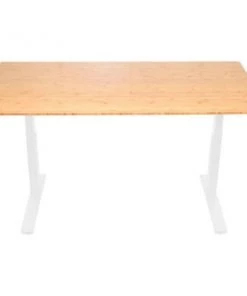 Uncaged Ergonomics Rise Up Electric Adjustable Height Standing Desk, Bamboo Top & White Frame