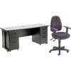 Global Equipment Interion Office Desk and Fabric Chair Bundle with 3 Drawer Pedestals - 72" x 24" - Gray