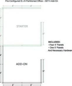 Global Equipment Interion Pre-Configured Office Cubicle - 8'W x 8'D x 60"H - Add-On Kit - Gray