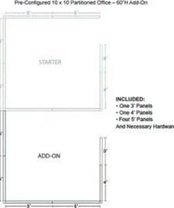 Global Equipment Interion Pre-Configured Office Cubicle - 10'W x 10'D x 60"H - Add-On Kit - Gray