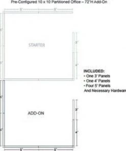 Global Equipment Interion Pre-Configured Office Cubicle - 10'W x 10'D x 72"H - Add-On Kit - Gray