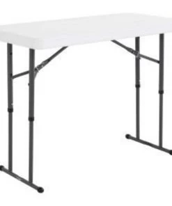 Global Equipment Lifetime Adjustable Height Plastic Folding Table, 24" x 48", White