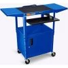 Luxor Corp Luxor Adjustable-Height Steel AV Cart with Pullout Keyboard Tray, Cabinet, and Drop Leaf, Blue