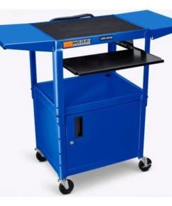 Luxor Corp Luxor Adjustable-Height Steel AV Cart with Pullout Keyboard Tray, Cabinet, and Drop Leaf, Blue