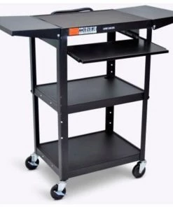 Luxor Corp Luxor Adjustable-Height Steel AV Cart with Pullout Keyboard Tray and Drop Leaf, Black, 24" to 42"H