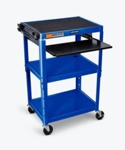 Luxor Corp Luxor Adjustable-Height Steel AV Cart with Pullout Tray, Blue, 24"W x 18"D x 24" to 42"H