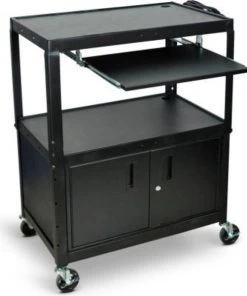 Luxor Corp Luxor Extra-Large Adj-Height Steel Cart w/Pullout Keyboard Tray & Cabinet, 32"W x 20"D x 24" to 42"H