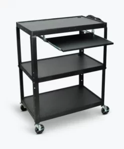 Luxor Corp Luxor Extra-Large Adj-Height Steel AV Cart w/Pullout Keyboard Tray, Black, 32"W x 20"D x 24" to 42"H
