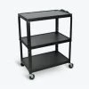 Luxor Corp Luxor Extra-Large Adj-Height Steel AV Cart, 3 Shelves, Black, Electric, 32"W x 20"D x 24" to 42"H