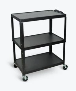 Luxor Corp Luxor Extra-Large Adj-Height Steel AV Cart, 3 Shelves, Black, Electric, 32"W x 20"D x 24" to 42"H