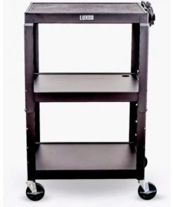 Luxor Corp Luxor Adjustable-Height Steel AV Cart, Black, 24"L x 18" W x 24" to 42"H , 300 LBS Capacity