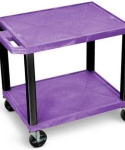 Luxor Corp Luxor AV Cart, 26"H, Two Shelves, Black Legs, Purple Shelves, 300 Lbs Capacity