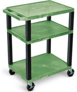 Luxor Corp Luxor AV Cart, 34"H, Three Shelves, Black Legs, Green Shelves, 300 Lbs Capacity