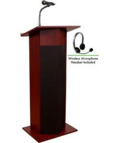 National Public Seating Oklahoma Sound Power Plus Podium / Lectern with Wireless Headset Mic 22"W x 17"D x 46"Mahogany